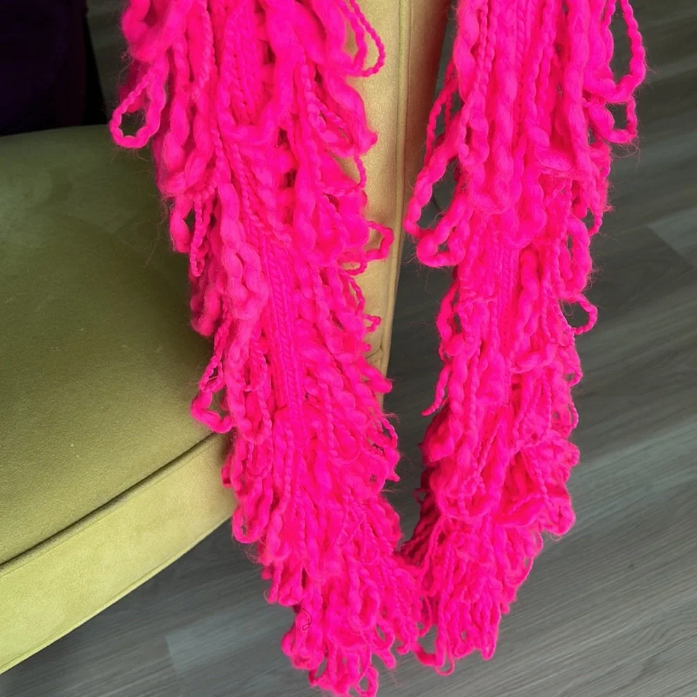 Loose Crochet Loop Knit Scarf Neon Pink Glam Barbie Maximalist Modern